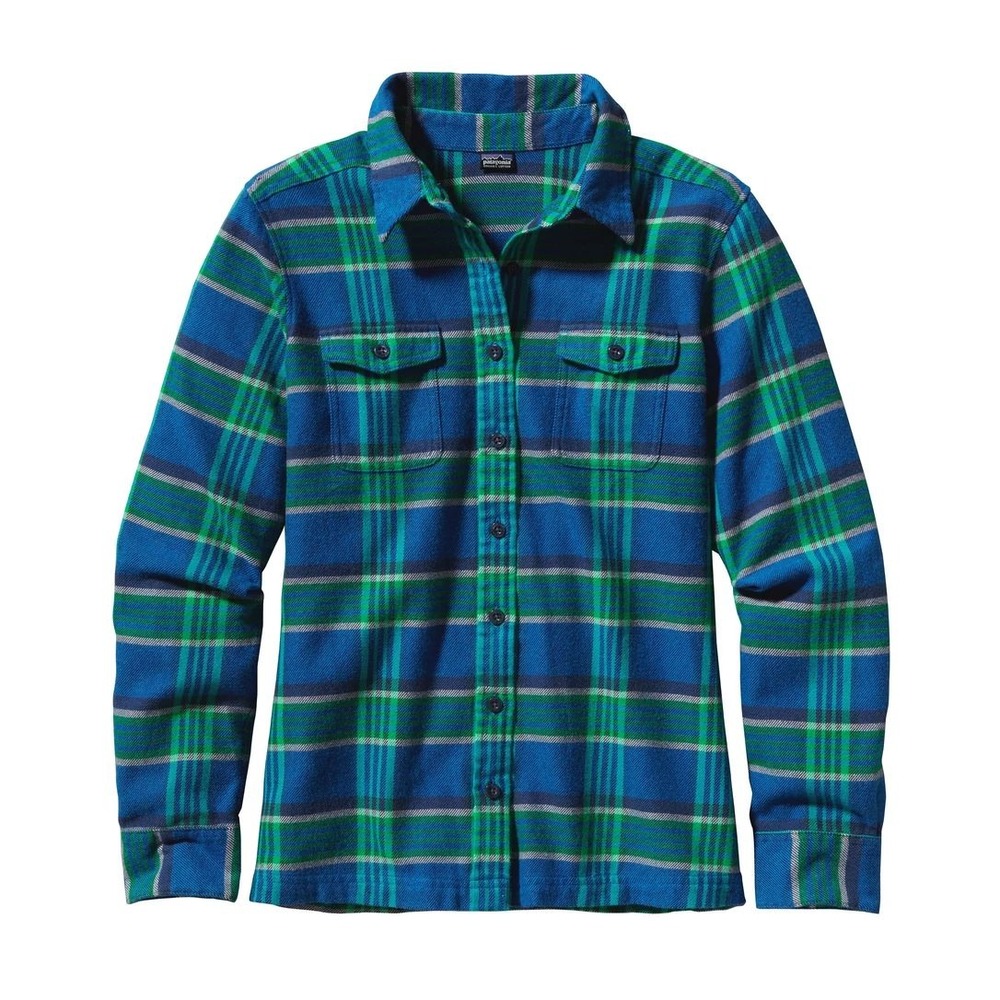 Patagonia Women's Long Sleeved Button Down Blue Green Fjord Flannel Shirt Size 4